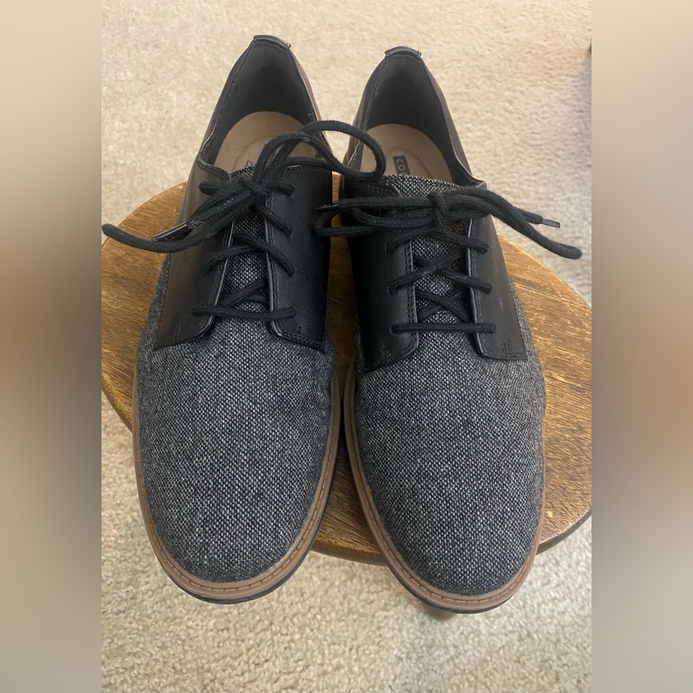 Clarks Collection Black Tweed Soft Cushion Lace-Up Oxford Shoes | Size 10